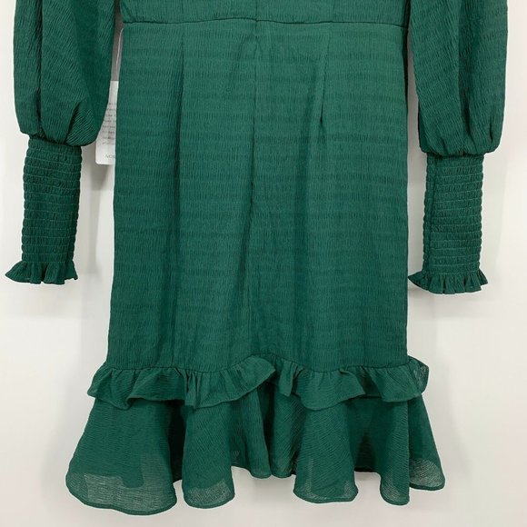 Chelsea 28 Dress Green Smocked Long Sleeve Ruffle Drop Waist Mini - Picture 12 of 12